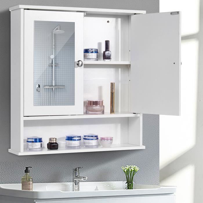 Meuble De Salle De Bain Mural Mdf Armoire De Toilette 2 Portes Fermeture Avec Mirroir Cabinet Rangement Cdiscount Maison