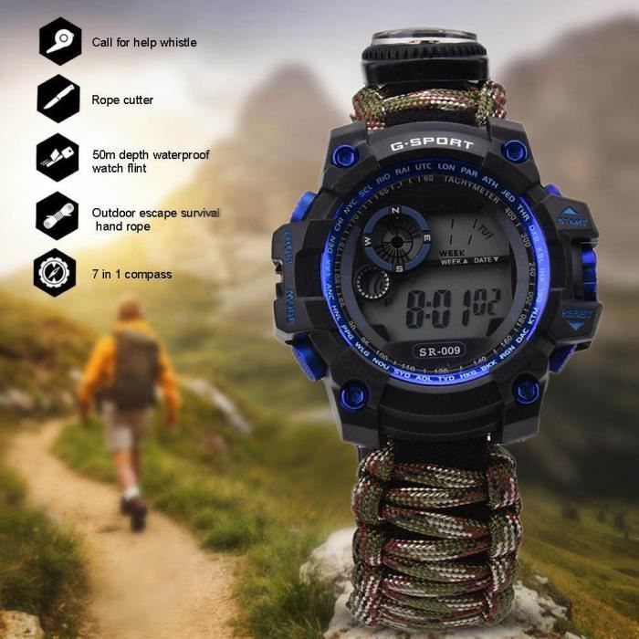 YzoTek Multifonction Montre Bracelet de Survie en Plein Air, Étanche