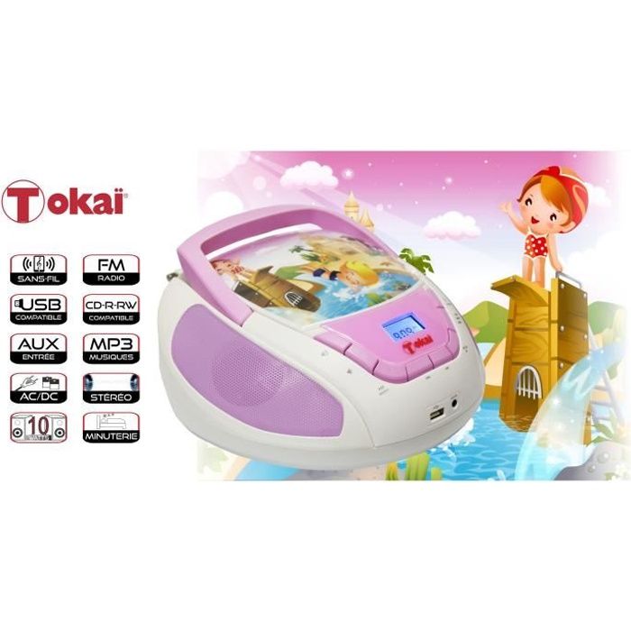 BOOMBOX ENFANT ROSE - LECTEUR CD - USB - RADIO FM TOKAÏ