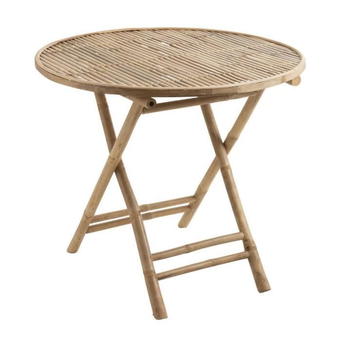 Table Ronde Pliable D Exterieur Bambou Naturel Livia L 90 X L 90 X H 75 Achat Vente Table Basse Jardin Table Ronde Pliable Cdiscount