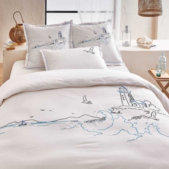 Housse De Couette Bicolore Percale, Duo BLANC DES VOSGES-260 X 240 Cm