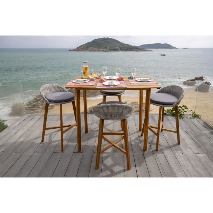 Ensemble Repas De Jardin Type Bar 4 Personnes Table 150x80cm Et