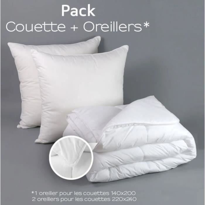 Couette - UMBERTO RAVELLI - 220 x 240 cm - 2 oreillers 60 x 60 cm - 450 gr/m² - Fabrication Française
