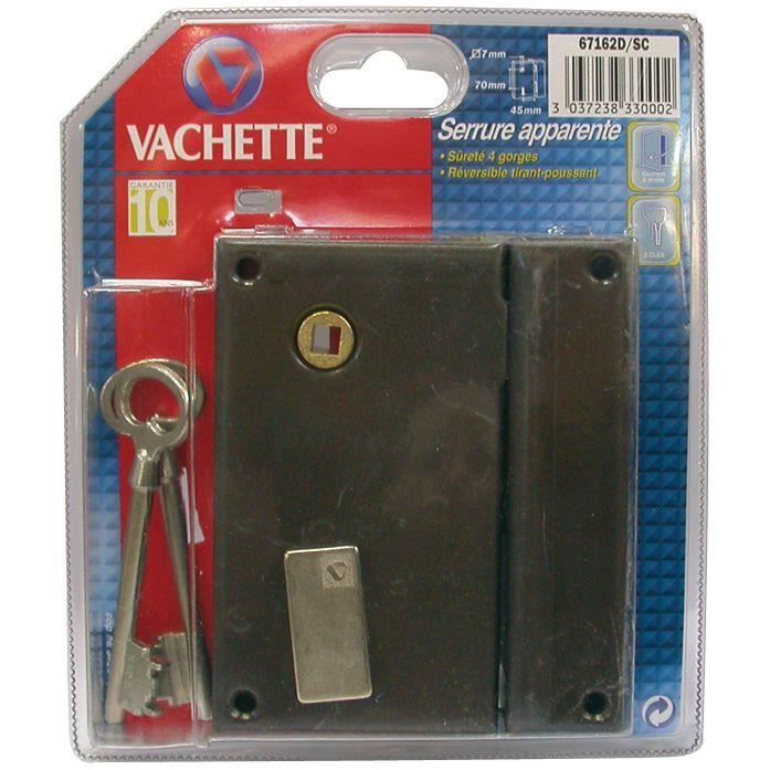Serrure de sûreté 4 gorges - verticale à fouillot - gauche - VACHETTE - Carré de 7 mm - Marron