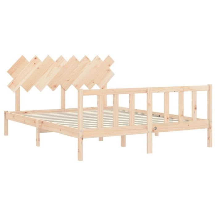 cadre de lit en bois massif vgeby 160x200 cm - bonne qualité - marron - campagne