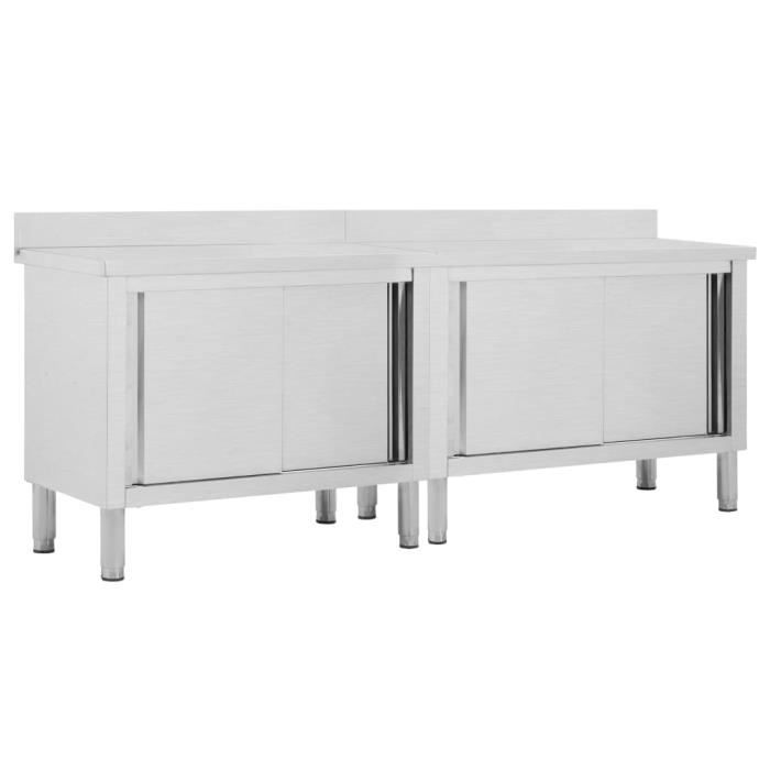 vidaXL Tables avec portes coulissantes 2 pcs 240x50x(95-97) cm Inox