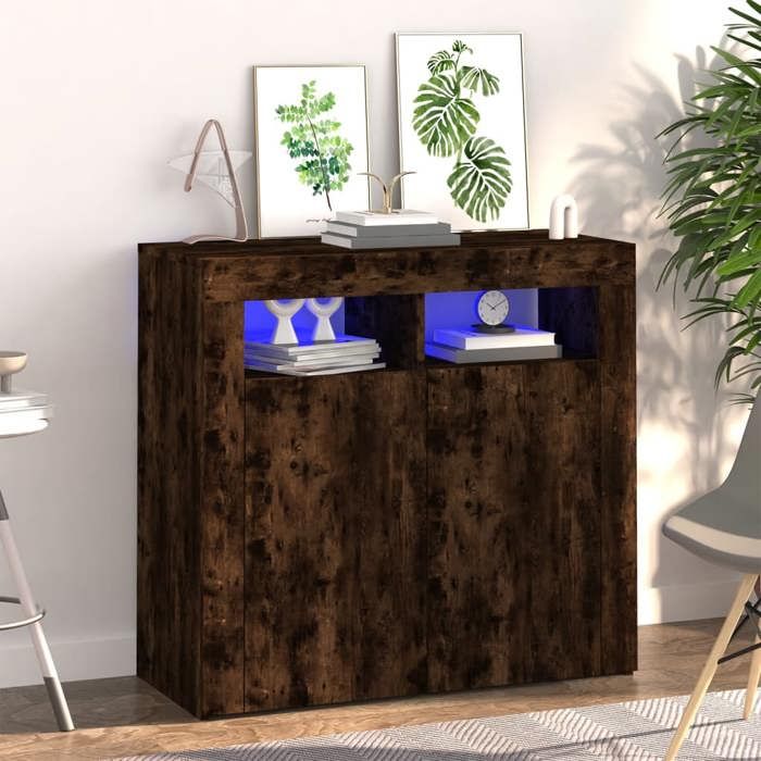 vidaXL Buffet avec Lumières LED Armoire de Rangement Organisateur de Maison Meuble de Salle de Séjour Salon Intérieur Chêne 815729