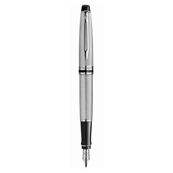WATERMAN Expert stylo bille, Acier Inoxydable avec Attributs dorés, recharge bleue pointe moyenne, Coffret cadeau