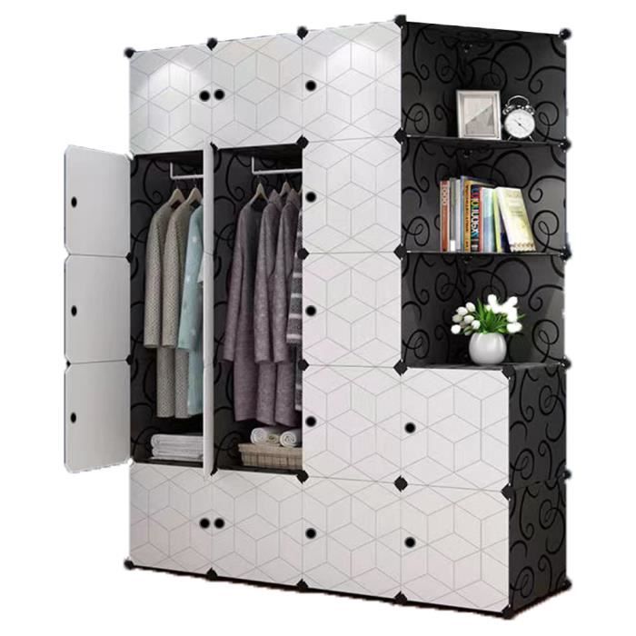 WeValley Armoire de Chambre Rangement en Plastique,17 cubes,2 étendoir