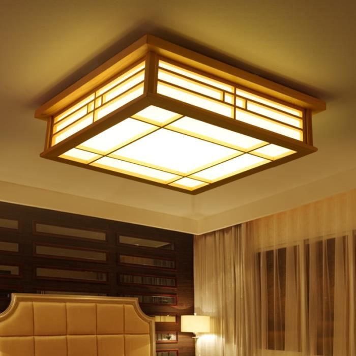 Plafonnier japonais à LED en bois massif Tatami Lampe dambiance 24 W Salon japonais Lumière chaude 35 x 35 x 12 cm