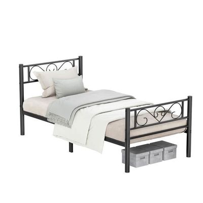 Lot De 2 Lits Simples En Métal Noir - 90x190 Cm, Tête Et Pied, Espace Rangement Dessous, Facile à Monter
