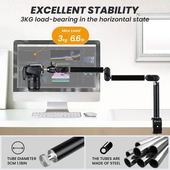 Support Métallique Rotatif 360° Pour Projecteur Ou Caméra De Surveillance - Bras Articulé Réglable, Fixation Stable