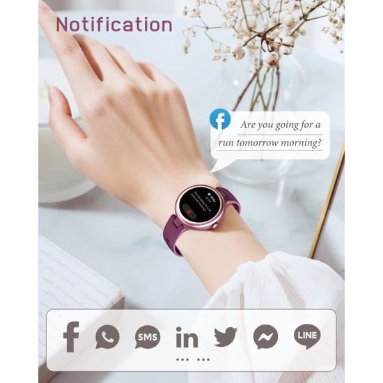 Montre Connectée Femme Shang Wing Lynn - Écran 1,09" - Podomètre, Cardio, Oxymètre - Compatible Android/iOS - Rose