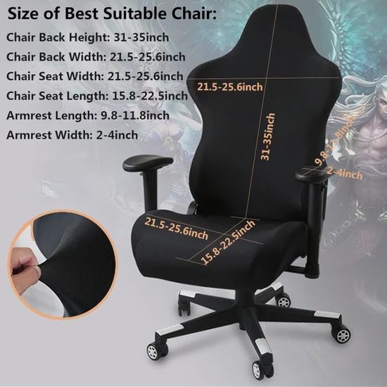 Housse De Chaise Gaming 4 Pièces Extensible - Pour Dossier, Siège Et Accoudoirs, Noir, Lavable