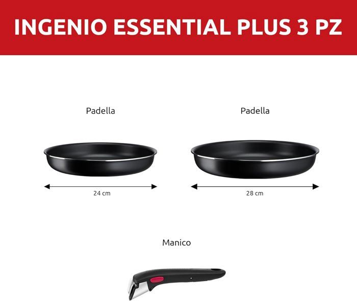Poêle Antiadhésive Lagostina Ingenio Essential Plus 28 Cm - Poignée Amovible, Compatible Gaz Et Four (250°C) - Indicateur Thermosignal - Sans PFOA