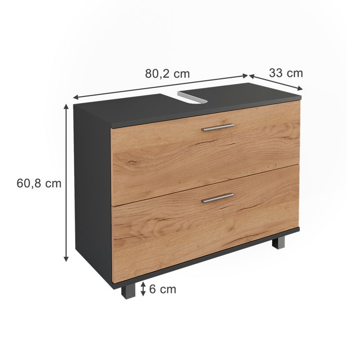 Vicco Meuble sous lavabo Aquis, Sonoma/Anthracite, 79,6 x 64 cm avec 2 portes