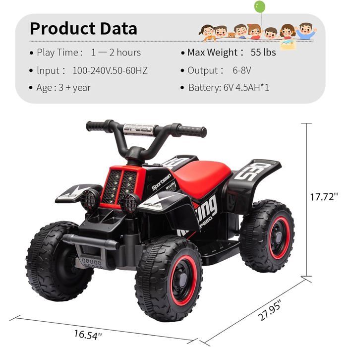 Quad Électrique Enfant 6V, Voiture Électrique Pour Enfants Avec LED Et Musique 18 Kmh Avec Klaxon Demarrage Par Un Bouton Longue Autonomie Atv Pour Enfants 3 Ansjaune 90628450