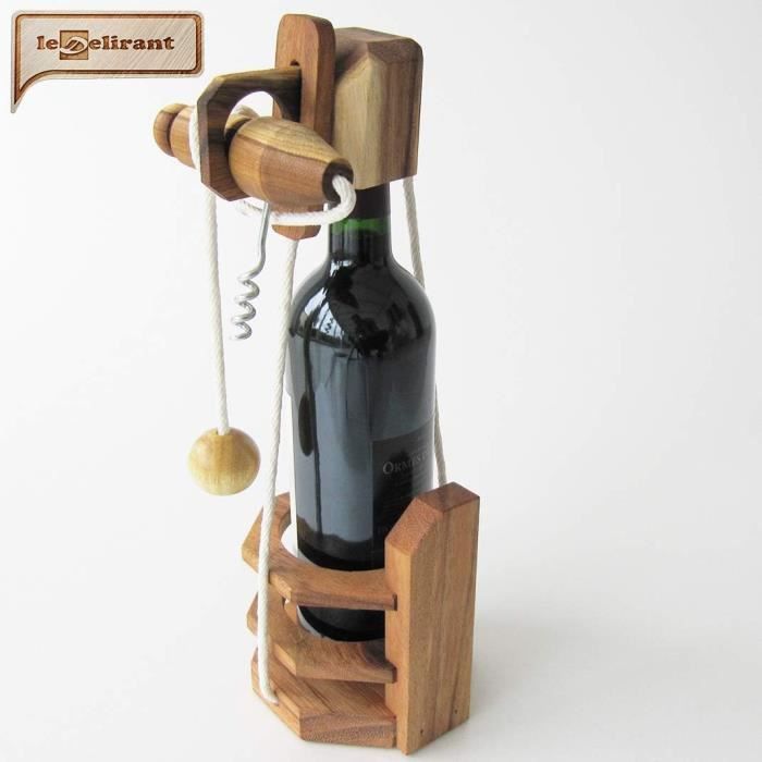 Casse Tête Pour Bouteille Avec Tire-Bouchon. Jeu Puzzle En Bois Massif Casse Tête Pour Bouteille Avec Tire-Bouchon. Jeu Puzzle En Bois Massif