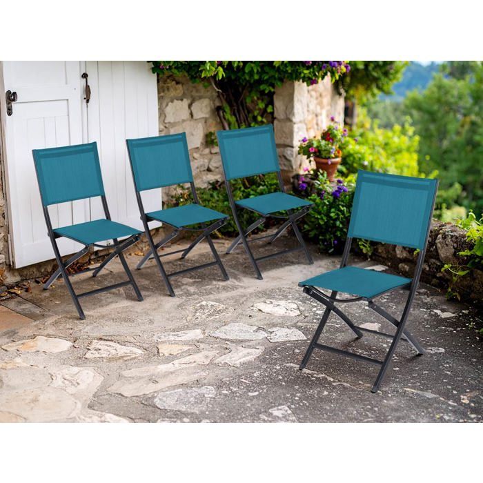 Lot De 4 Chaises Pliantes De Jardin Essentia Anthracite Hespéride – Aluminium & Textilène Confortable