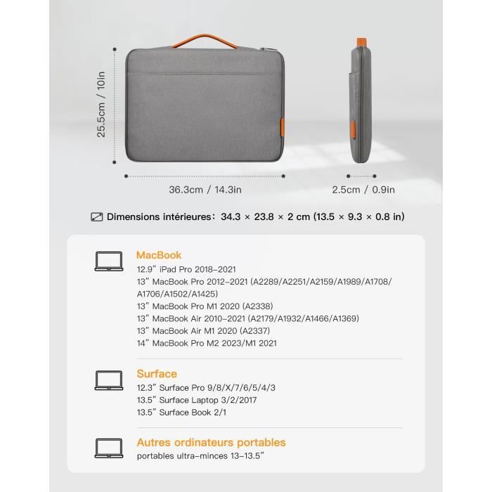 Housse Ordinateur Portable pour 13,3 Pouces MacBook Air/Pro, 14 Pouces  MacBook Pro 2021 M1, 13-13,6 Pouces Notebook, Étanche Pochette Sacoche avec  Poignée (Gris foncé)