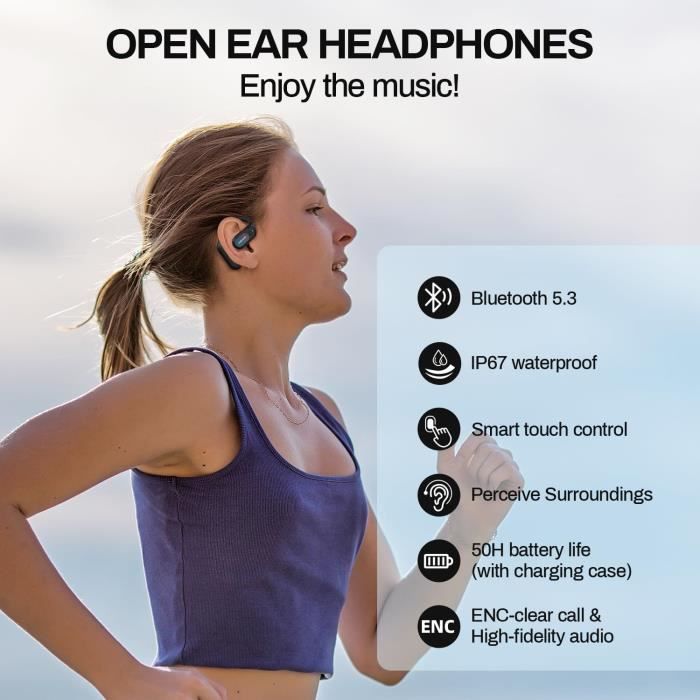 Cuffie Open-ear DACOM G136 – Bluetooth 5.3, IP67, 24 Ore Di Autonomia, Certificazione MFI, Tasti Fisici, Cancellazione Rumore ENC, Per Sport E Ciclismo