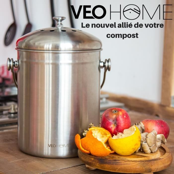 Poubelle à Compost De Cuisine 4L Urbalive - Anti-Odeurs Avec Sacs Biodégradables - Design En Marc De Café Recyclé