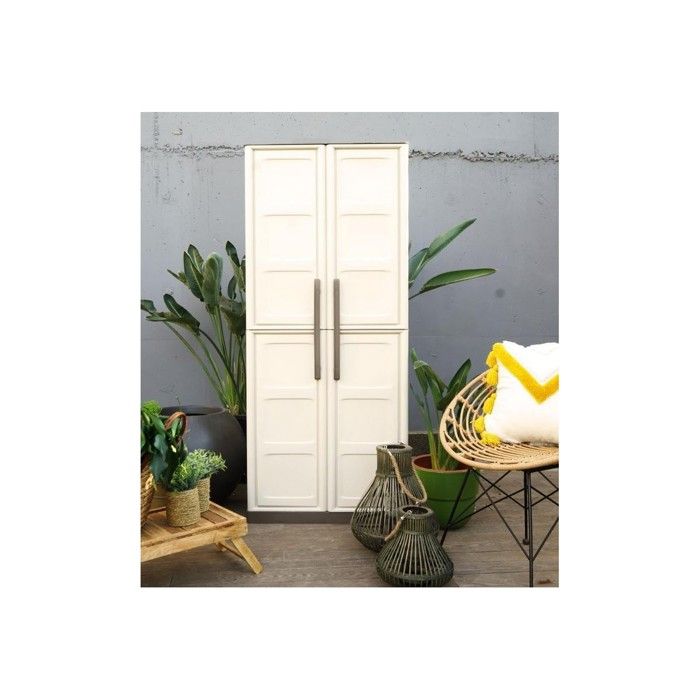 Armoire De Rangement Keter Groove 80x44x182cm - Résine, étagères Modulables, Pieds Réglables, Beige