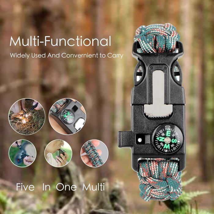 Lot De 4 Bracelets Paracorde Avec Sifflet - Survie, Randonnée, Camping - Corde Résistante + Pierre à Feu Offerte