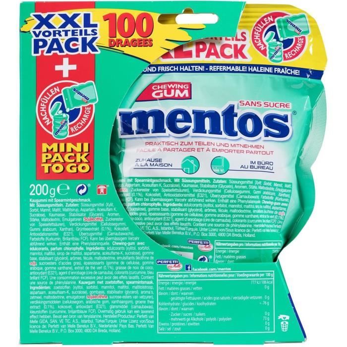 Mentos Bottle Pure Fresh Chloro SANS SUCRES - le lot de 6