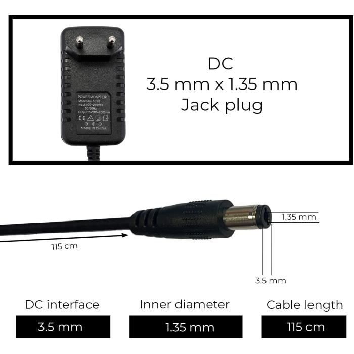 LEYF Alimentation 12V 2A Universelle – Adaptateur Secteur 100-240V Jack 5.5x2.5mm Pour LED, TV Box, Routeur, Caméra