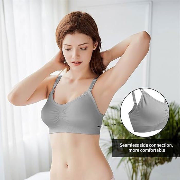 Seitop Lot De 3 Soutiens-Gorge D’Allaitement Sans Couture – Confort Grossesse & Allaitement – Noir, Gris, Beige