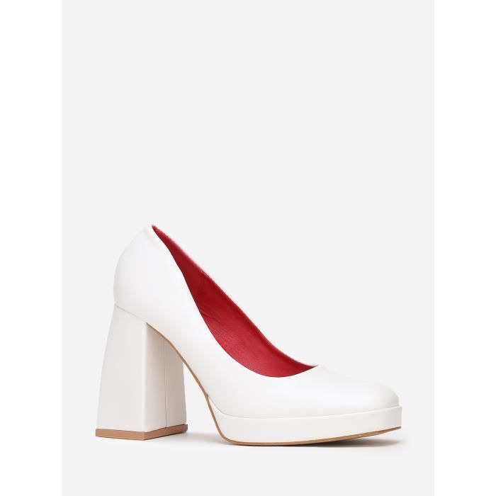 Escarpins retro a talon carre large Femme Blanc Synthetique Achat Vente Escarpins retro a talon carre large Femme Blanc Synthetique pas cher Cdiscount