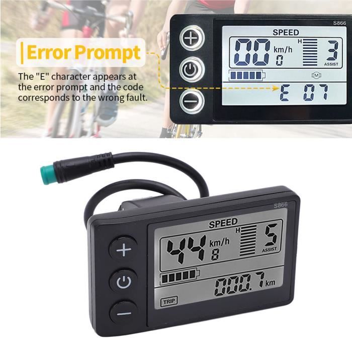 Écran LCD Pour Ebike – 36V/48V – Compteur De Vitesse Intelligent – Connecteur 5 Broches – Réglages Multiples – Noir