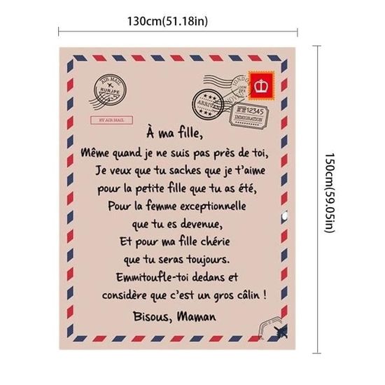 Couverture En Molleton "À Ma Fille" - Message Carte Postale En Français, Polaire Sherpa | Cadeau Anniversaire, Noël, Remise De Diplôme