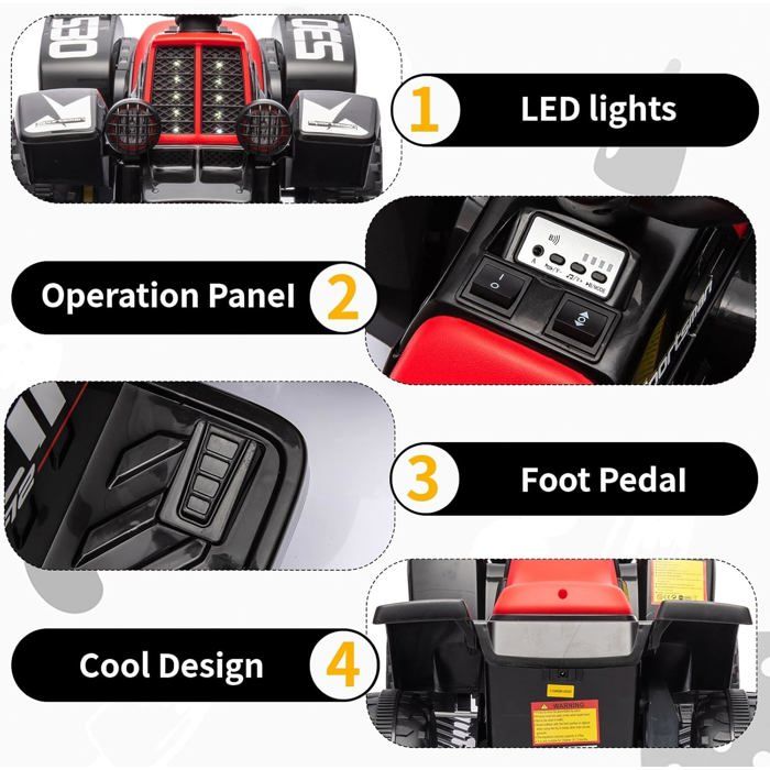 Quad Électrique Enfant 6V, Voiture Électrique pour Enfants avec LED Et Musique, 1,8 Km/h avec Klaxon, Démarrage par Un Bouton, Longue Autonomie, ATV pour Enfants 3+ Ans