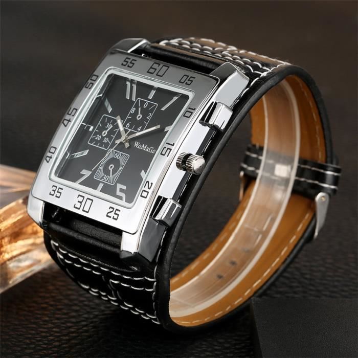 Montres Montre Punk en cuir cadran carr pour femmes grande