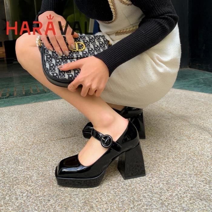 Escarpins pour femmes chaussures a talons hauts epais plateforme robe classique bout carre sangle avec boucle Beige 1 Achat Vente Escarpins femme pas cher Cdiscount