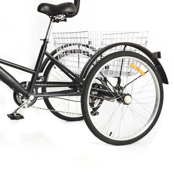 Tricycle Adulte Pliable 24 Pouces Quiltern - 7 Vitesses - Panier Arrière - Dossier Réglable - Charge 95 Kg - Noir