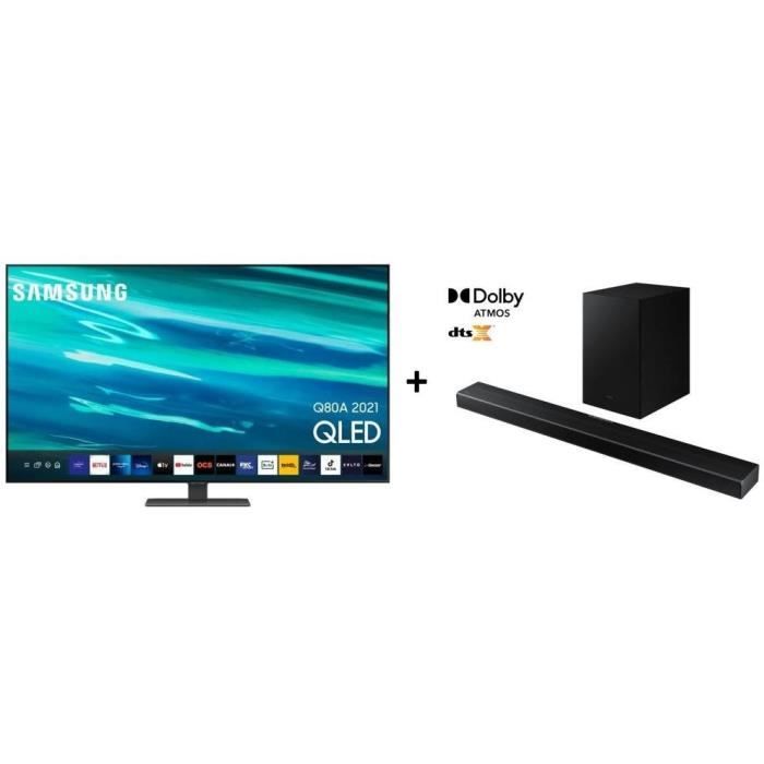 BUNDLE SAMSUNG QE55Q80A TV QLED UHD 4K 55'' (138cm) + HW-Q600A Barre de son avec caisson de basses sans fil - Bluetooth,HDMI