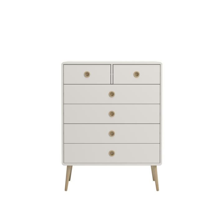 STEENS Commode 6 tiroirs - Mdf laqué - Blanc - L81,3 x H105,2 x P39,6 cm - SOFT LINE