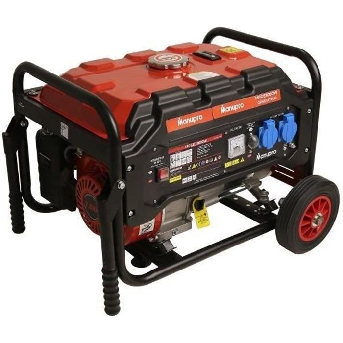 Groupe électrogène à moteur essence MANUPRO - 3000W - Monophasé - AVR - 4 temps OHV - Réservoir 15 L