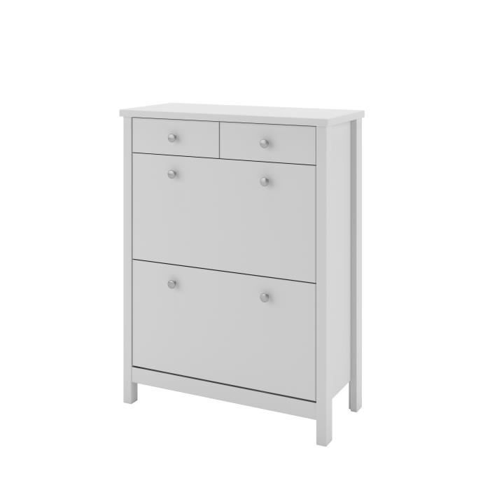 Tromso Meuble A Chaussures 2 Portes 2 Tiroirs Laque Blanc Mdf