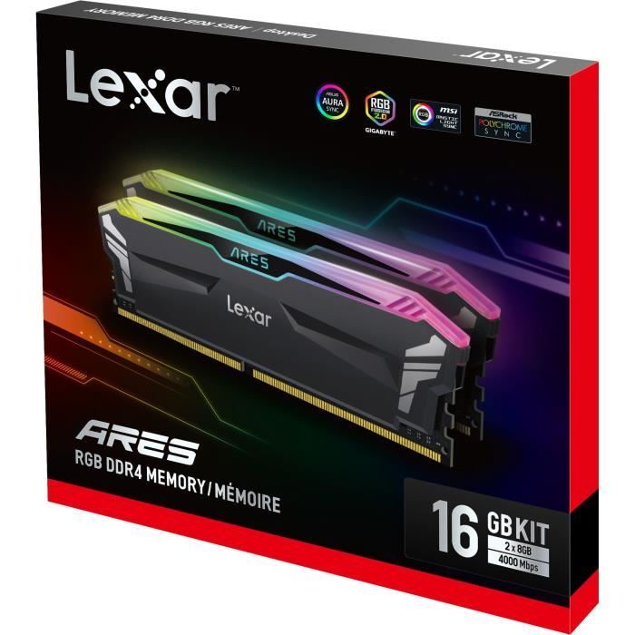 Mémoire RAM - LEXAR - Ares DDR4 - 2x8Go - 4000Mhz Mémoire UDIMM avec  heatsink et LED RGB. Noir - (LD4EU008G-R4000GDLA) - Cdiscount Informatique