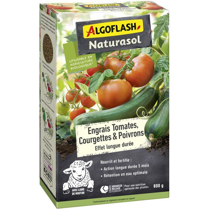 Engrais potager ALGOFLASH NATURASOL Tomates courgettes poivrons Longue durée 800 g UAB