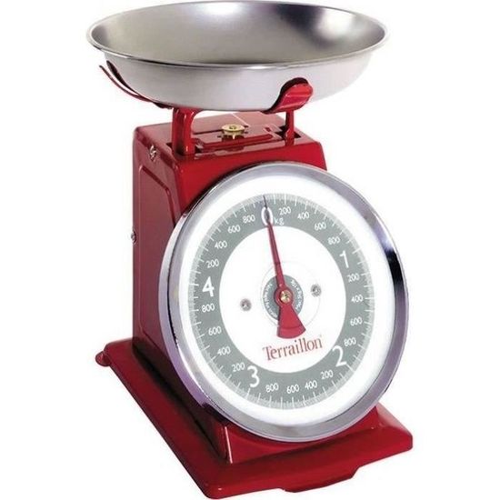 TERRAILLON - Balance de cuisine mécanique - portée 5 kg - Rétro Rouge - Tradition 500