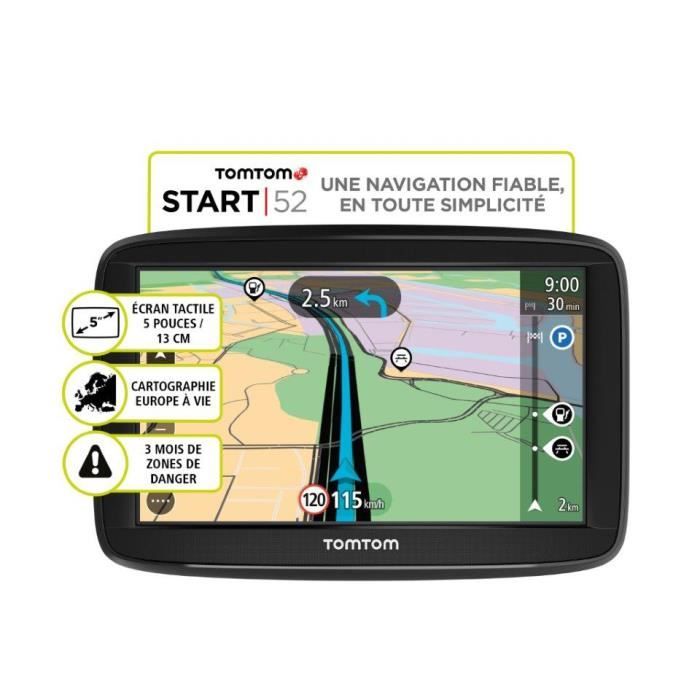 GPS TomTom Start 52 5 Pouces - Cartes Europe à Vie - Alertes Zones Danger - Version FR