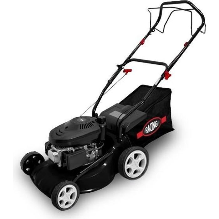 hyundai racing tondeuse thermique tractee 40 cm 98 cm3 carter en polypropylene ejection arriere bac de ramassage 50l cdiscount jardin