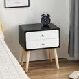 Chevet Table De Nuit 42 32 50cm Noir Blanc Avec 2 Tiroirs