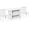 Ensemble table et chaises enfant - set de 3 pièces + 2 bacs amovibles - table étagère pour jouets 2 en 1 - MDF PP blanc gris-0