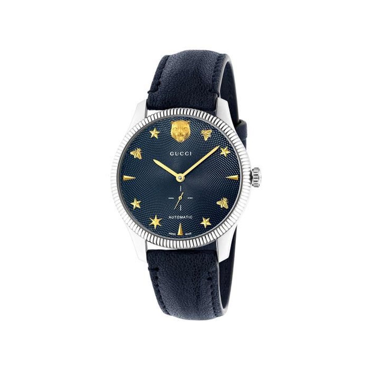 Gucci Montre Homme Boiter En Acier Cadran Guilloche Bleu Bracelet Cuir Bleu G Timeless Ya126347 Bleu Argent Achat Vente Montre Homme Bleu Cuir Cdiscount